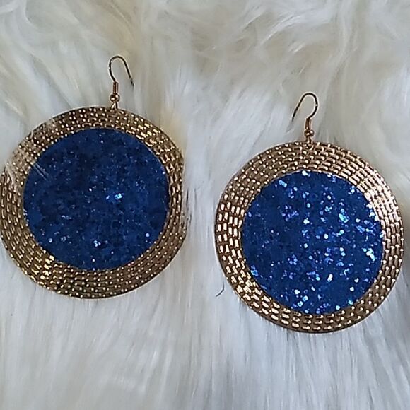 retro disco blue sparkle earrings - Picture 8 of 9